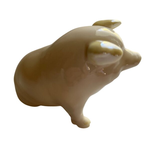 Vintage Belleek Porcelain Pig Figurine Made In Ireland Green Mark - Picture 3 of 7